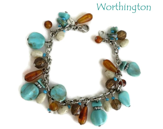 Vintage Bracelet - Turquoise & Amber Bracelet, Worthington Bead Bracelet, Gift for Her