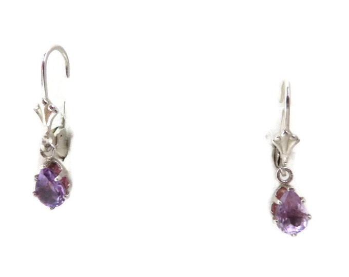 Sterling Silver Faux Amethyst Earrings, Vintage Pierced Leverback Dangling Earrings