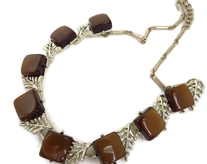 Vintage CORO Chocolate Moonglow Necklace, Gold Tone Mid-Century Choker