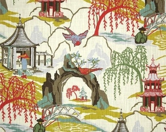 Contemporary Orange Toile Upholstery Fabric | Cotton Toile Fabric, Toile Curtains | Asian Fabric | Coral Neo Toile Fabric by 1/2 yard