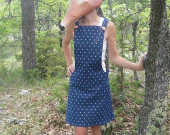 "Twit twitt" denim overalls dress