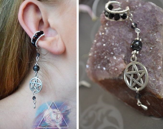 Ear cuff "Pentagram" | silver plated earcuff, gothic jewelry, casual ear cuff, ear cuff no pircing, pentagram bijou, wicca, small cuff