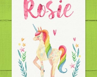 Custom Unicorn Watercolor Print - Printable Cute Unicorn Sign With Your Name - Personalized Wall Art - Unicorn Decor - Instant Download