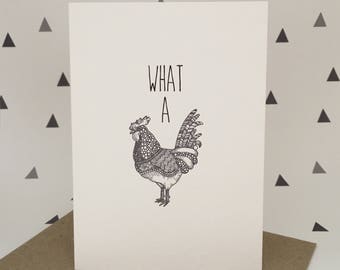 Animal Greeting Card, Cock, Cockerel, Pun Humor Humour, Funny Card, Love and Friendship, Rude Card, Alternative Cards, Little Dot Creations