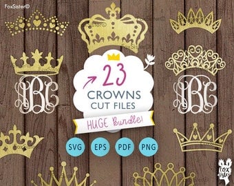 Crown SVG monograms Bundle!! 23 Royal crowns |Tiara Papercut Template | Princess King Silhouette | Cricut, Cameo | cut files | Home Decor