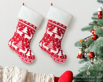 Knit Christmas Stocking, Knit Christmas, Knit Stocking, Deer Knit Stocking, Knit with Fur