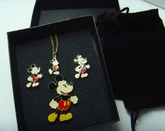 Mickey Mouse Earrings, Pendant, & Pin Set, Enamel, Goldtone, Mint Condition, Disney Jewelry, Necklace,Brooch,Post Earrings,Walt Disney World