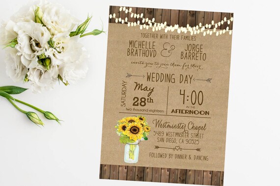 Sunflower Wedding Invitation Mason Jar Rustic Sunflower Wedding Invitation Mason Jar Rustic