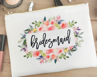 Personalized Cosmetic Bag, Floral Bridesmaid Makeup Bag, Monogram Makeup Bag, Bridesmaid Gift Cosmetic Makeup Bag (SB01)