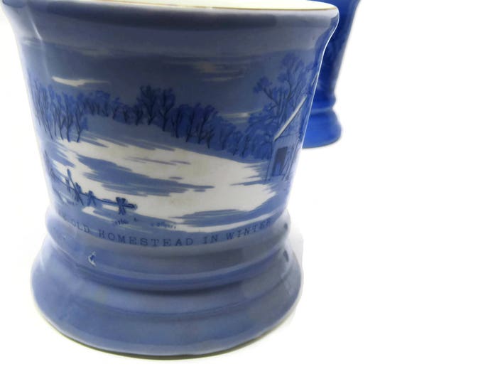 Currier and Ives The Old Homestead Mug Set - Blue Decorative Mugs - Coffee Tea Cups - Housewares Collectable Home Decor Cottage Chic Mom
