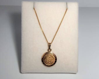 9ct Gold over Sterling Silver St Christopher Pendant Necklace.