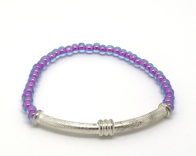 Purple Silver tube Bracelet, purple Jewelry, silver tube bracelet, silver tube purple bracelet, simple purple bracelet