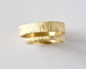 Wedding Ring Set - Two Tree Bark Bands - 18 Carat Gold - Men's Women's - Couples Set - Unisex - His Hers Unique