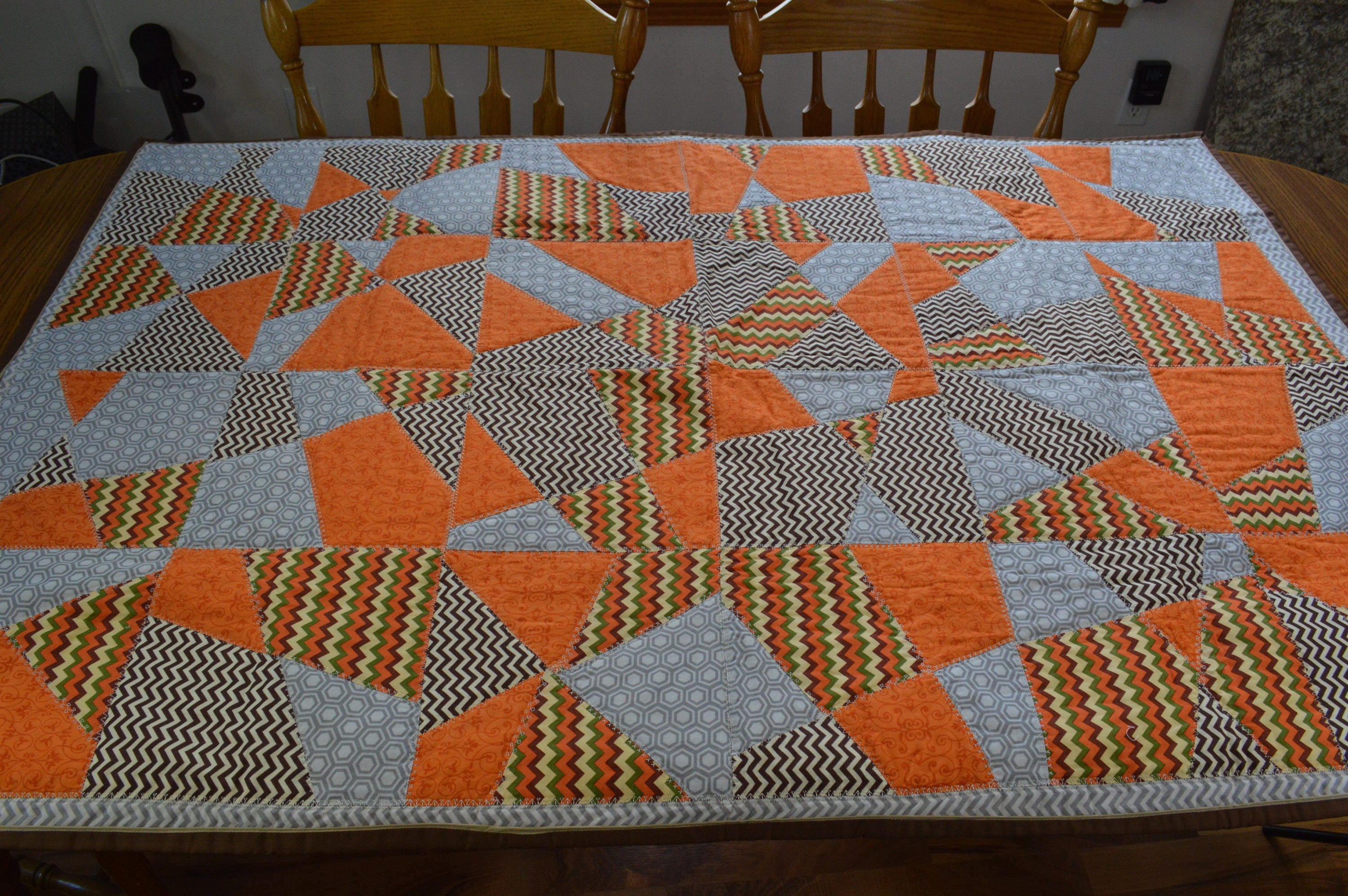 quilts-for-sale-crazy-quilt-chevron-orange-grey-gray-modern