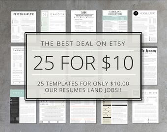 RESUME TEMPLATE BUNDLE | 25 Pack of Etsy's Top Selling Resume Templates | Resume, Cover Letter, Thank You, References | Instant Download