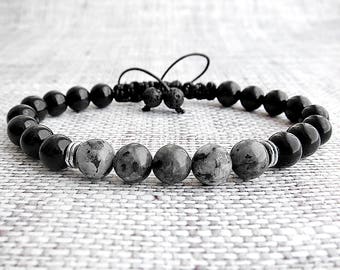 Mens bracelet Obsidian bracelets Labradorite bracelet Macrame bracelets Hipster bracelets Obsidian jewellery Adjustable Bracelets for him