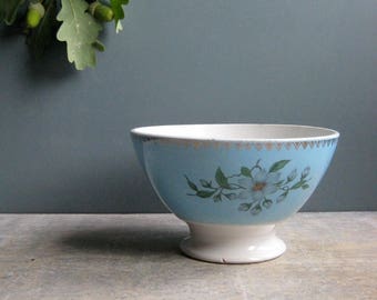 A vintage French cafe au lait bowl, blue bowl, flowery, home decor