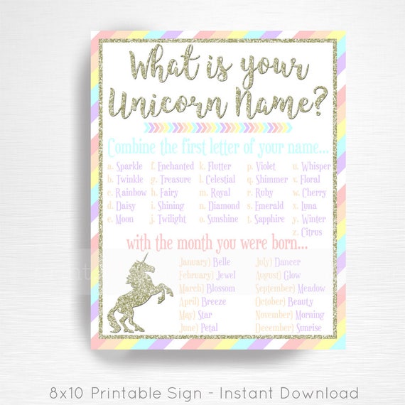 your unicorn name unicorn party sign pastel rainbow unicorn