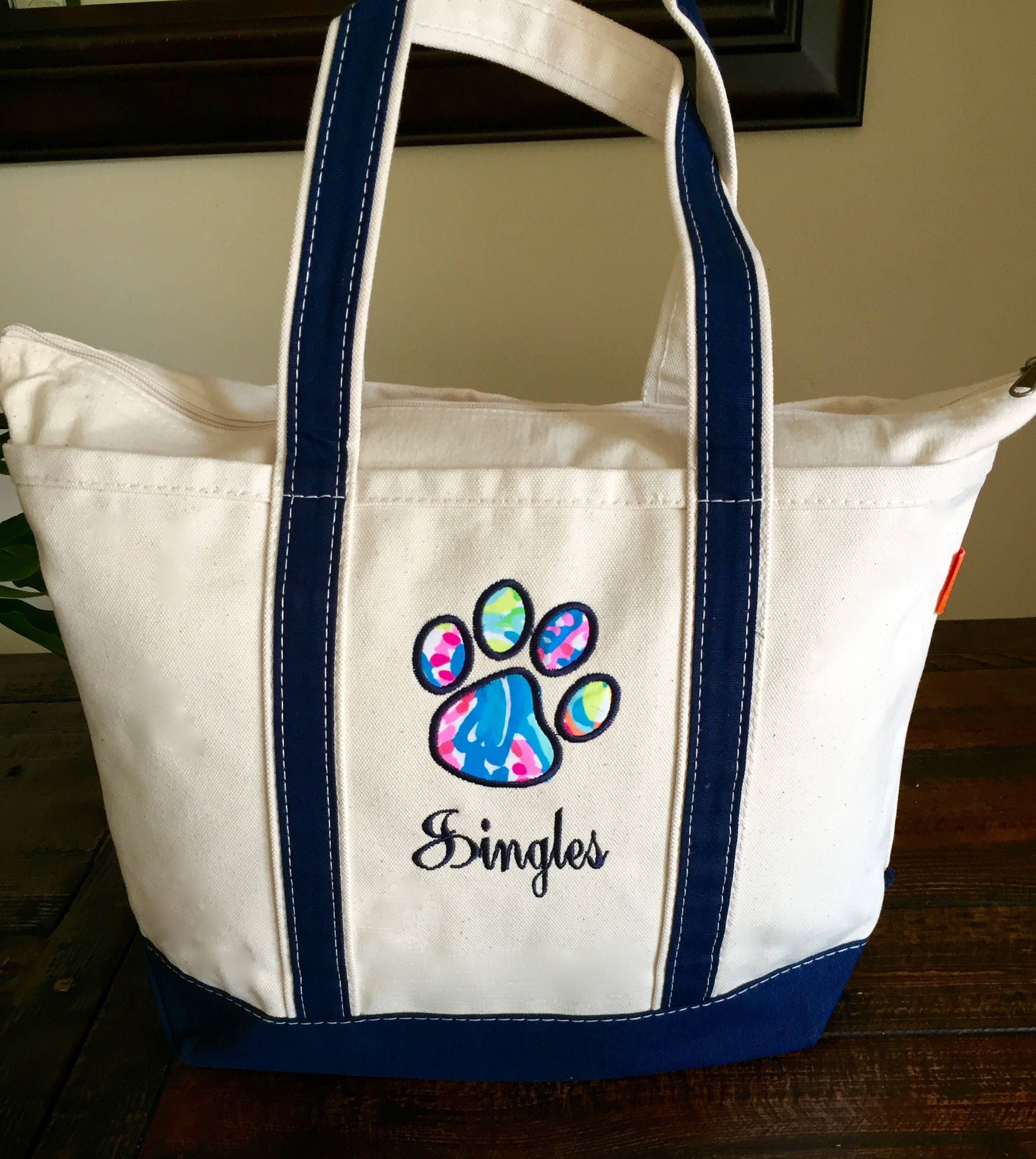 Personalized Paw Print tote bag pet travel bag cat dog Lilly