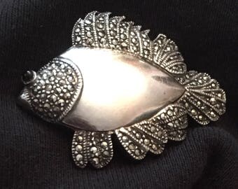 Sterling Marcarsite Fish Brooch / Pin
