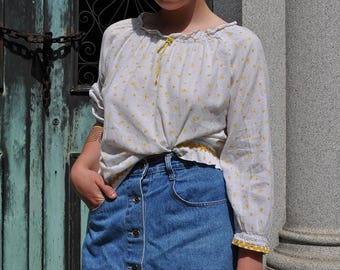 1960's Yellow rose cotton top