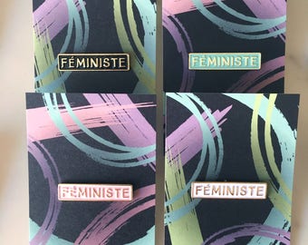 FÉMINISTE feminist enamel pin by VGRTN - black, white, teal, pink