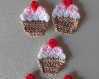 Crochet cake motif, cake motif, set of 5 motifs, sewing supplies, cake applique ,ready to ship