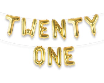 TWENTY ONE 16" Gold Foil Letter Balloon Banner Kit