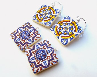 Azulejos Portugueses Earrings - Interchangeable Earrings - Handcrafted Portuguese Tile Earrings - Made in Australia - Sterling Silver