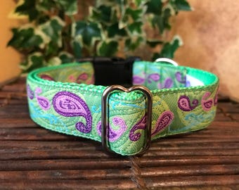 1" Green Paisley Dog Collar