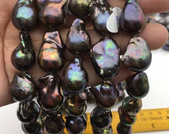 AA+ Very Big 14-18x16-21mm black Golden baroque pearl strand,large jumbo flameball pearl strand,fireball nucleated pearl string,FL15-2A-22-1