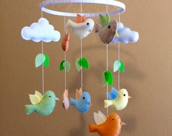 Baby mobile birds, Birds baby mobile, Birds mobile,rainbow baby mobile birds,Yellow baby mobile birds,Baby mobile leaves and bird