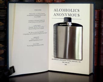 AA Flask Book Safe with New Flask, made from Alcoholics Anonymous, Gag Gift, Novelty, Bar Decor, Home Decor