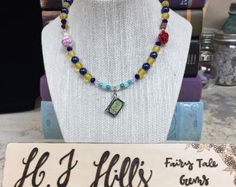 Bookish/ Beauty and the Beast Inspired/ Much Ado About Nothing Necklace Featuring Metal Book Charm on Beaded Necklace.