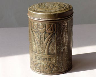 Antique tin, Dutch can, coffee can, decoratif display, stylized roses, beautiful patina look, art deco style