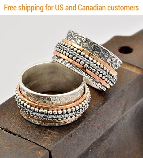 Two tone rings set Gift for her and him Wedding ring set