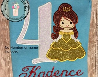 Beautiful Belle Applique Design ~ Beauty in Yellow Dress ~ Instant Download