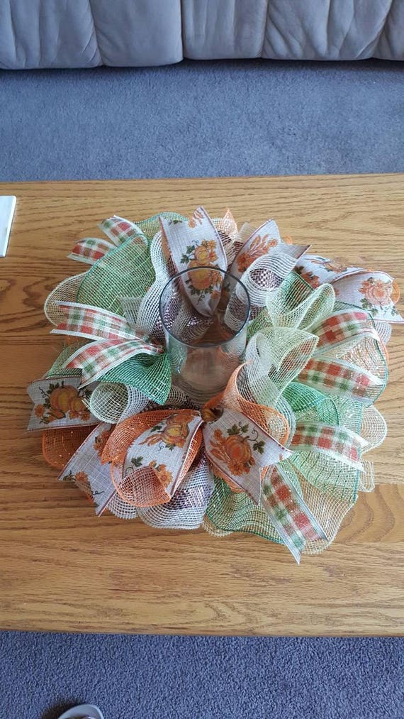 Deco Mesh Candle Holder Fall Centerpiece Fall Deco Mesh