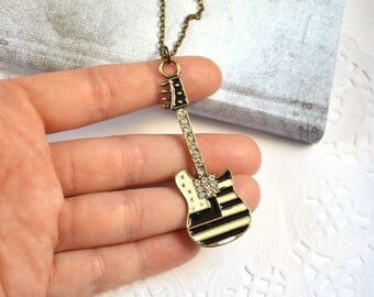 Music gift Guitar pendant black white pendant Unique gift necklace pendant Original gift for singer for music lover Gift for Music birthdays
