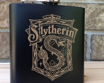 Slytherin House Coat of Arms - Harry Potter Themed Engraved Single Flask - Wedding Gift - Bridal Gift - Grooms Gift - Birthday Gift - USA