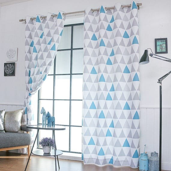91L Blue Geometric Curtains Grommet 1Pair