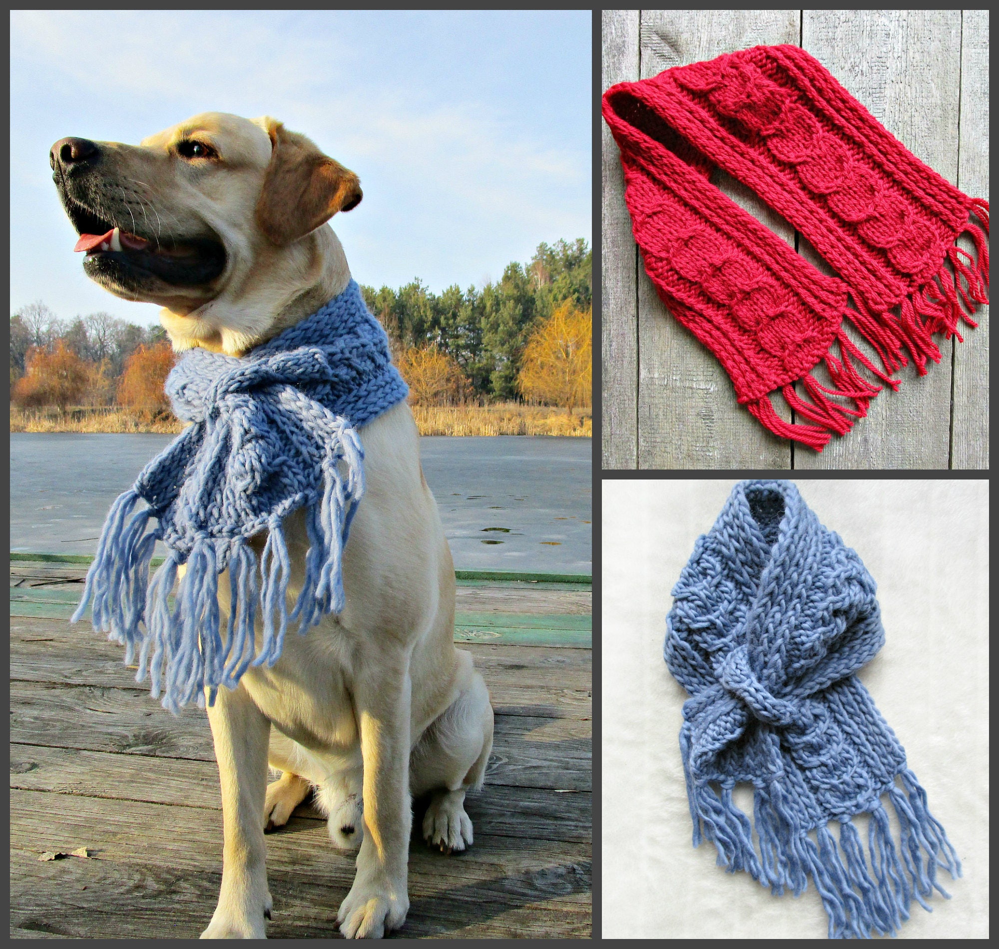 Knit dog scarf for big dog accessories Blue dog scarf for