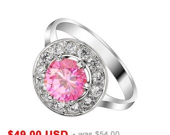 halo engagement ring pink engagement ring pink promise ring for her pink wedding ring round cut - Pink Wedding Ring halo engagement ring pink engagement ring pink promise ring for her pink wedding ring round cut - Pink Wedding Ring