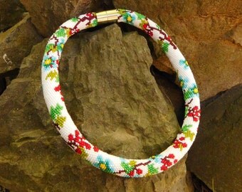 Wedding necklace Gift|for|women Nature jewelry gift|for|her Seed bead necklace Flower jewelry Berries Rustic wedding Statement necklace
