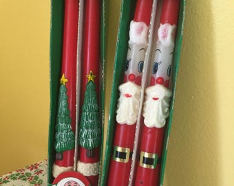 SHIPS FREE!! Choice of New Old Stock Vintage Tapered Christmas Candles--Trees or Santas