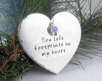Baby Loss - Miscarriage - Stillborn - Baby Memorial Ornament - Footprints Charm - Heart