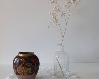 Duck decor enameled brass vase