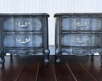French Provincial Nightstands, Shabby Chic Nightstands, Painted Furniture, Hand Painted, Romantic, Boho, Cottage Chic
