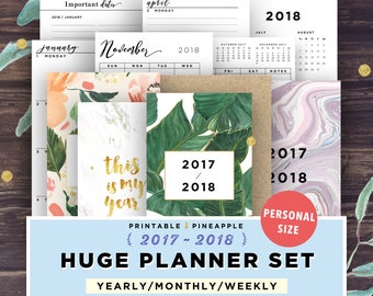 PERSONAL SIZE, 2017-2018 Planner, Printable Planner 2018, Daily Planner, Weekly Monthly Yearly, Covers, Ring Bound, Filofax Personal Agenda