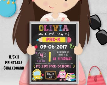SELF-EDITING First Day of School Chalkboard-8.5"x11 First Day Chalkboard Sign-First Day Picture-Pre-K-Kindergarten-First Grade-Any Age-901